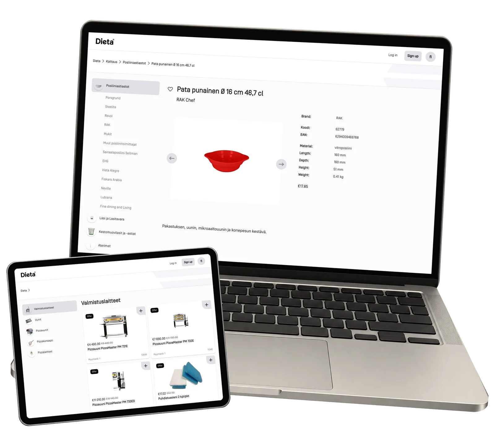 Dieta Shop prototype: See the product and its essential details together. Actual catalogue interface with historical example prices.