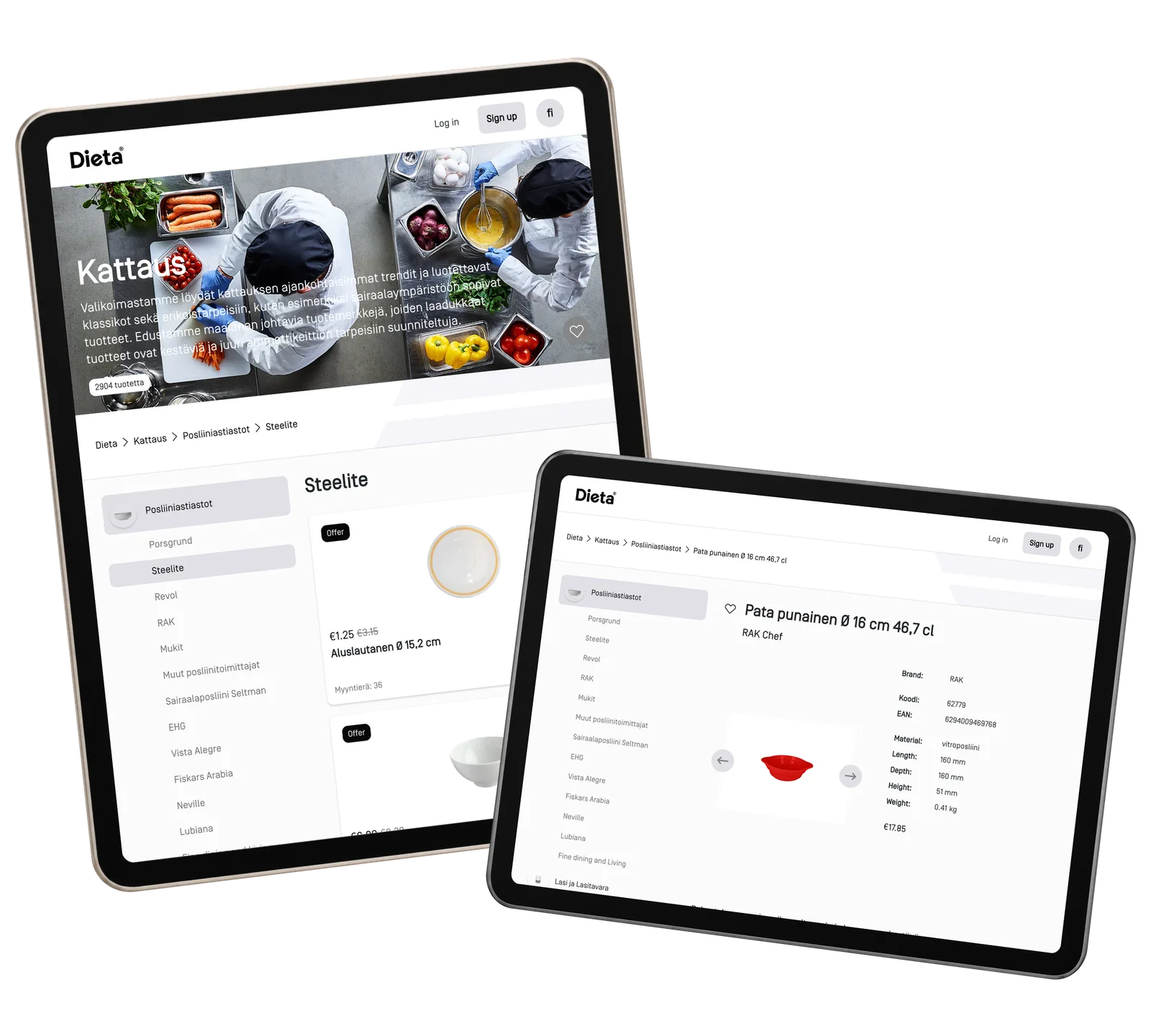 Dieta Shop prototype: Move from a product group to the details. Actual catalogue interface with historical example prices.