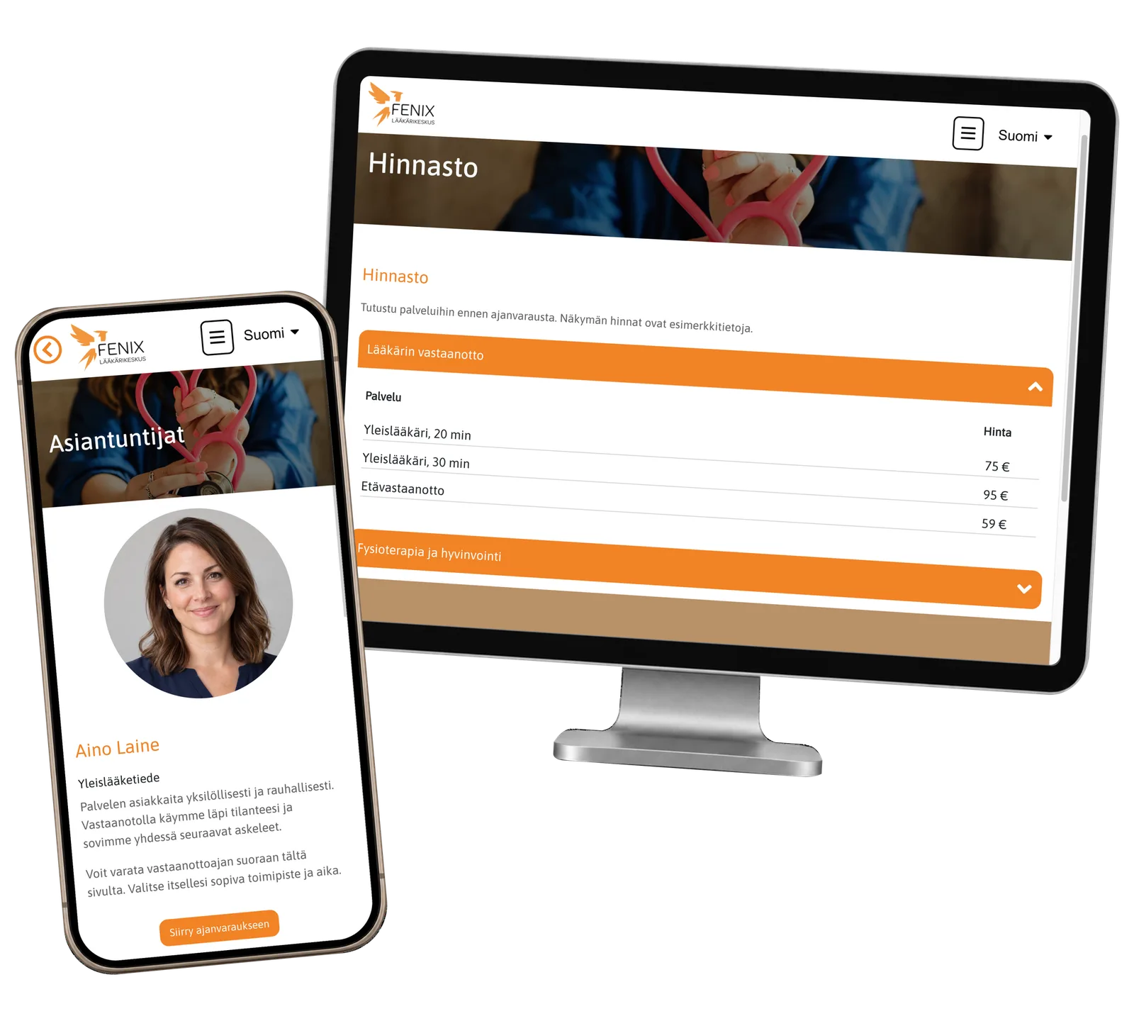 Fenix application: Review service prices before planning a visit. Real interface with fictional demonstration data.