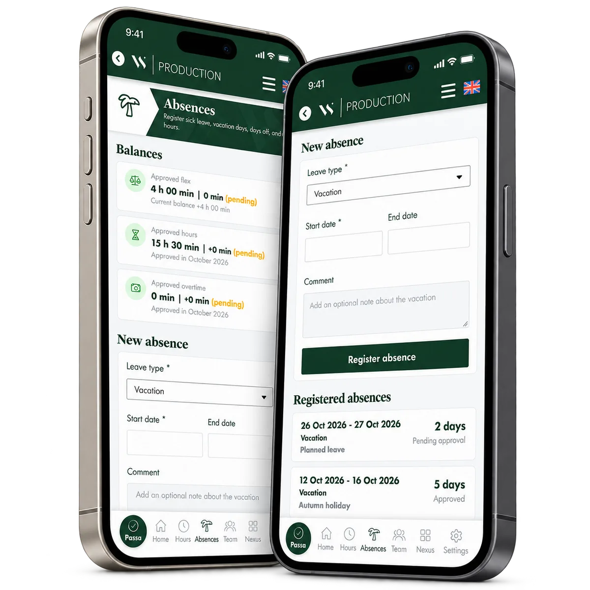 Vacation requests and approval states in Passa. Adapted demo.
